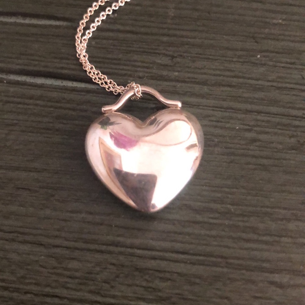 Tiffany & Co Puffed Heart, Silver Pendant on 16” silver chain